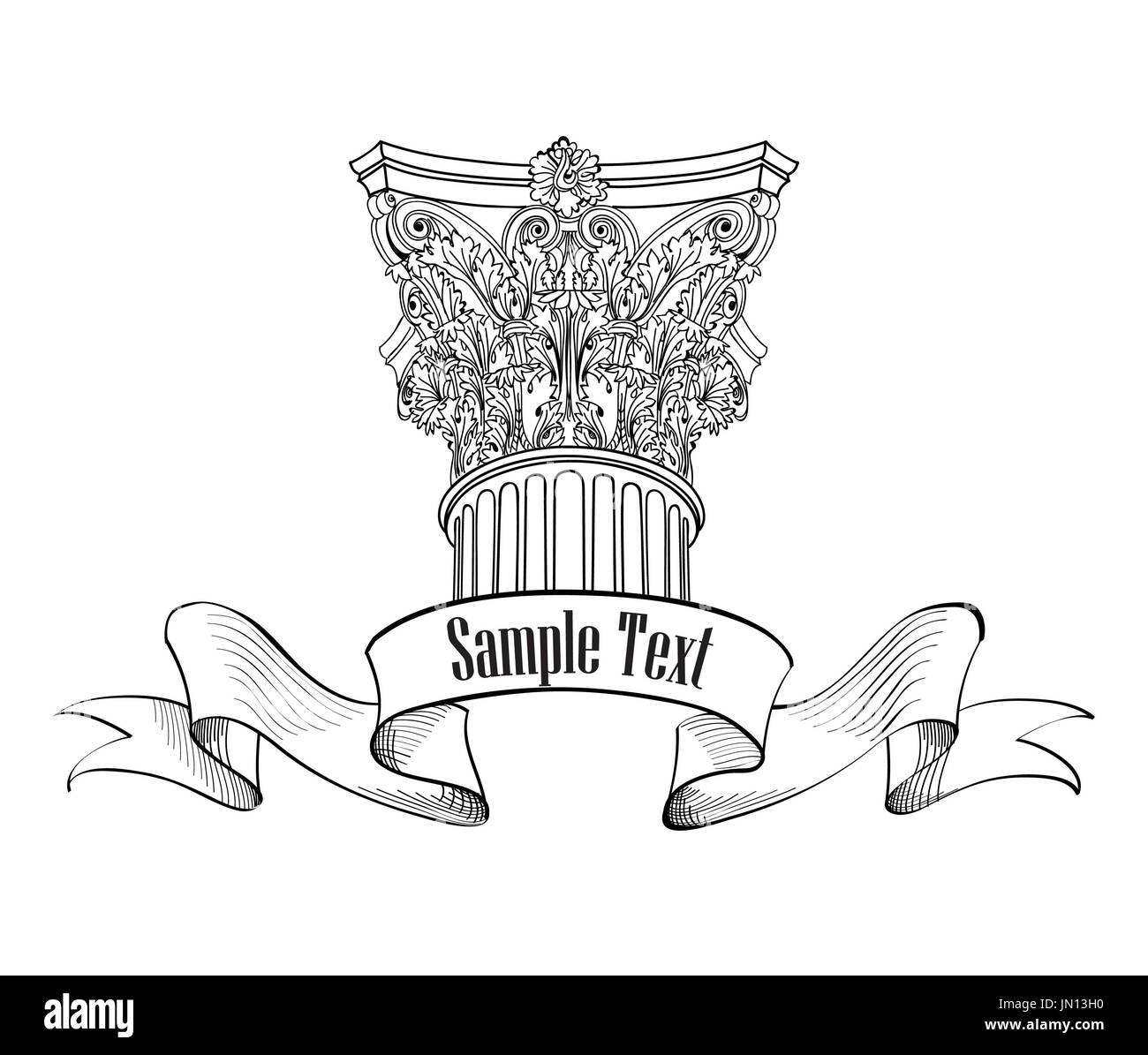 Stile classico colonna etichetta. Segno Arhitectural iosolated. Colonna Romana. Design ad arco schizzo Foto Stock