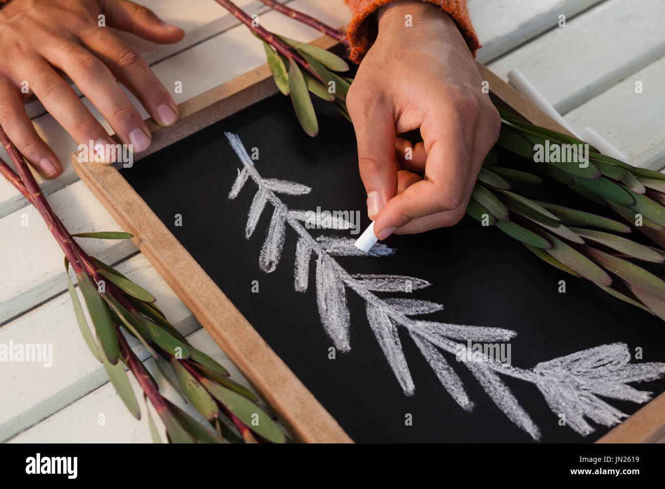 Stretta di mano il disegno di foglie di ardesia Foto Stock