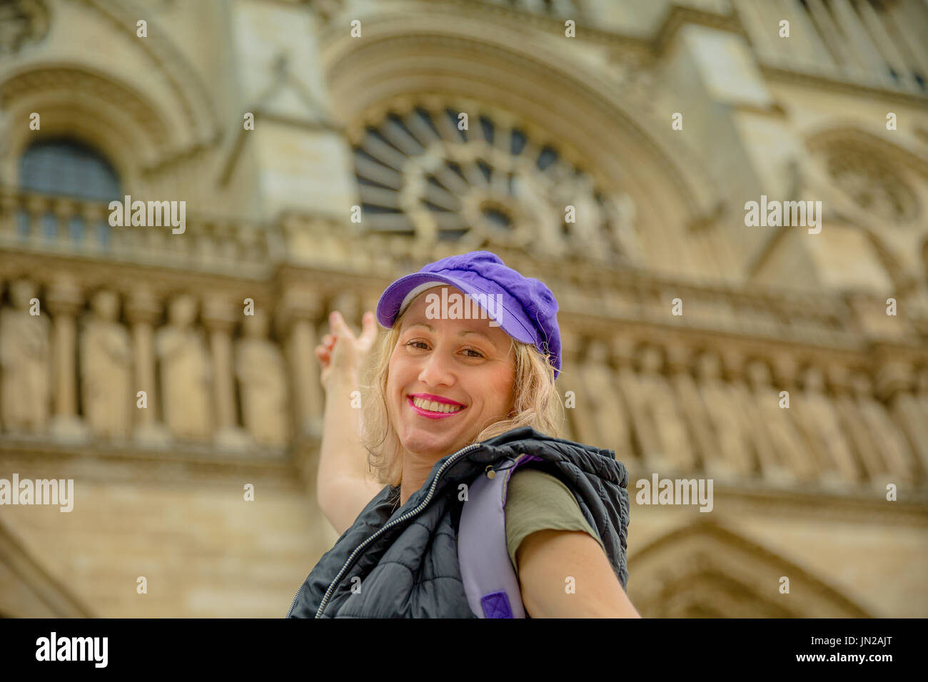 Notre Dame donna turistica Foto Stock