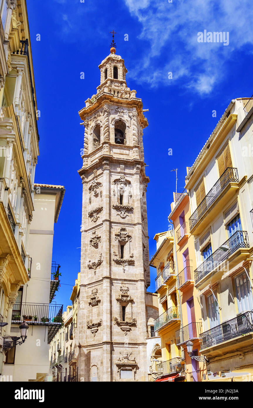 Santa Catalina, Santa Caterina martire Chiesa - torre campanaria in valencia, Spagna, Europa Foto Stock