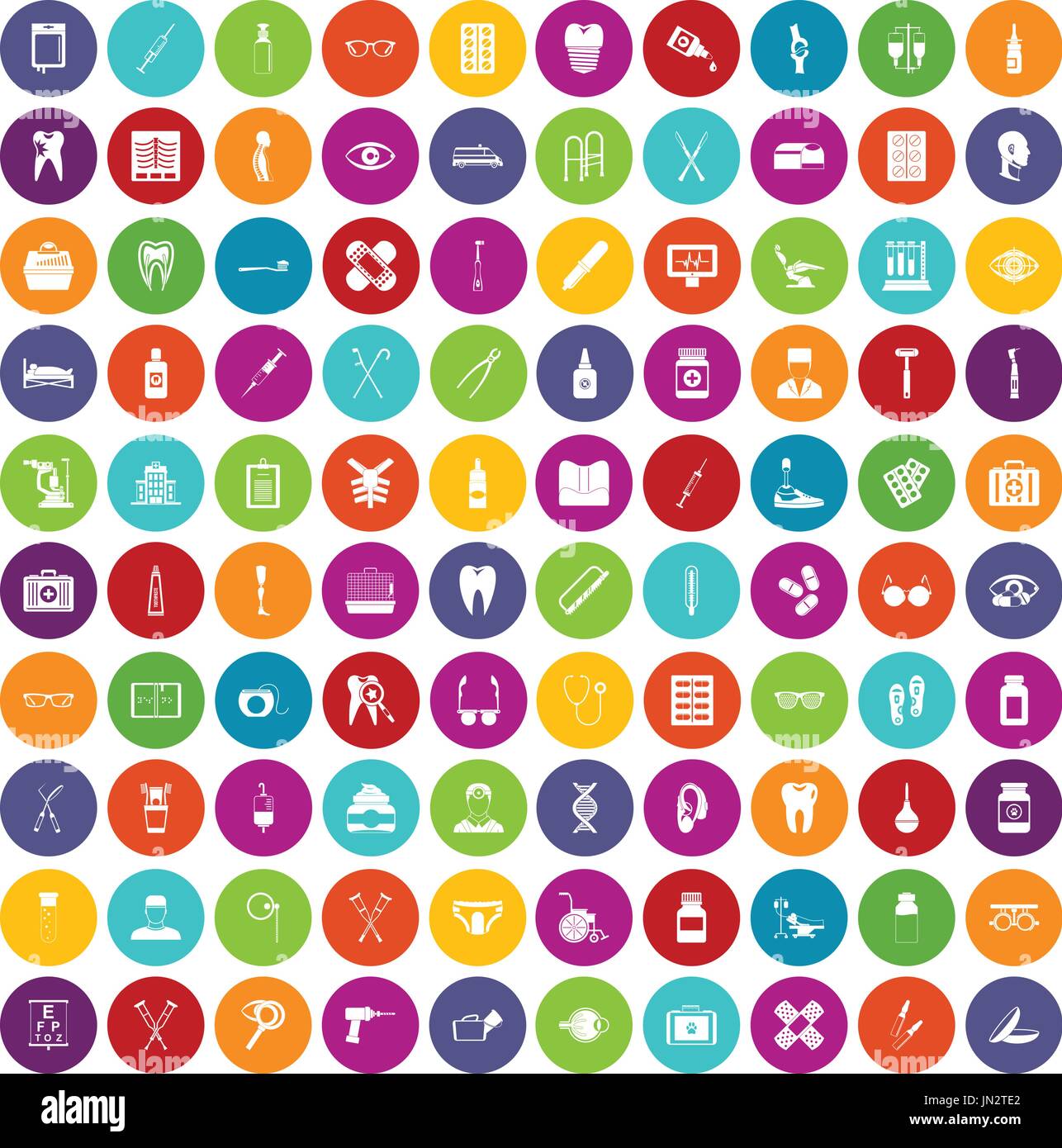 100 accessori medicali icone Imposta colore Illustrazione Vettoriale