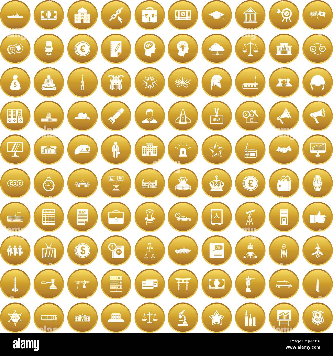 Governo 100 set di icone di oro Illustrazione Vettoriale