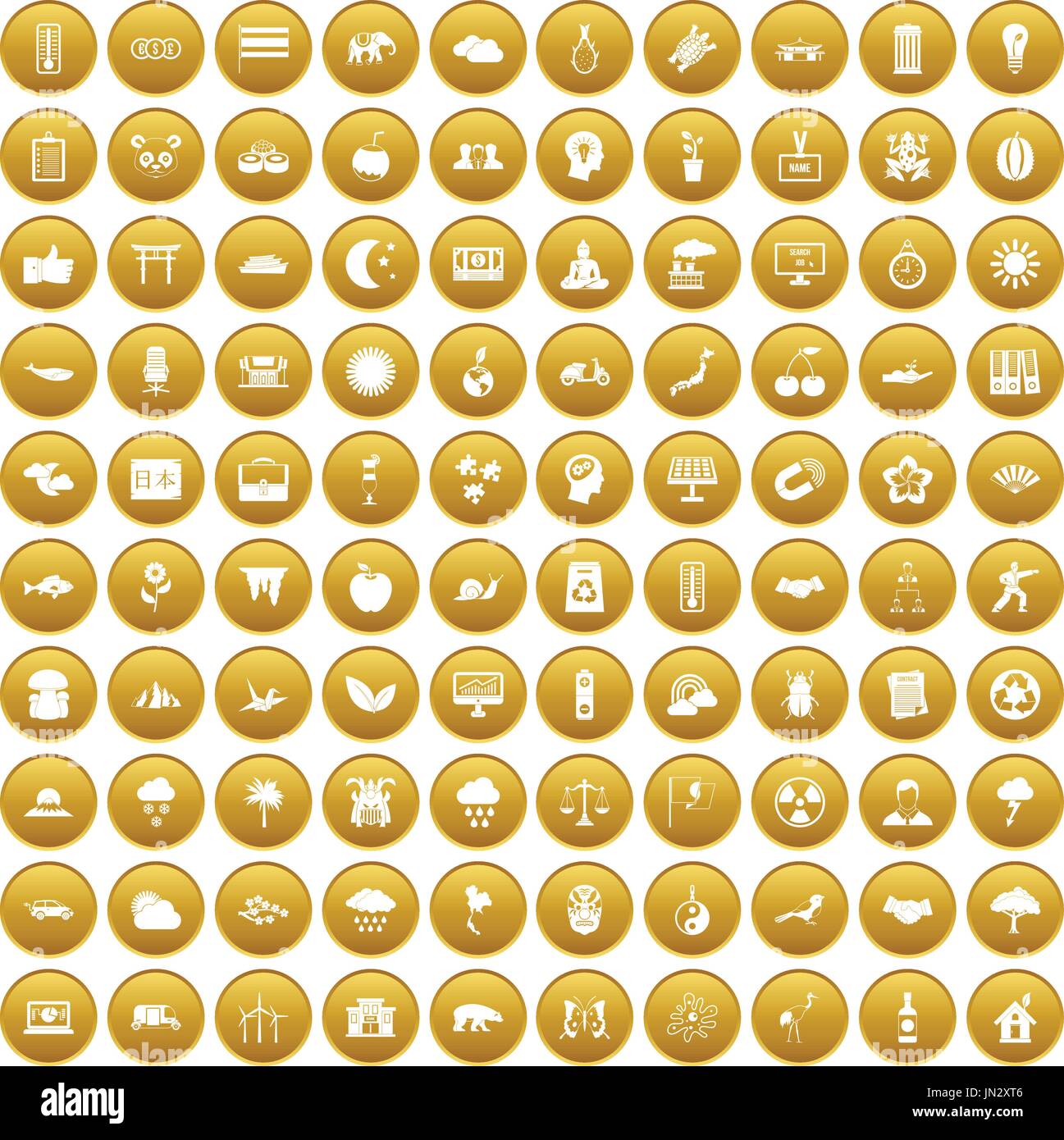 100 armonia set di icone di oro Illustrazione Vettoriale