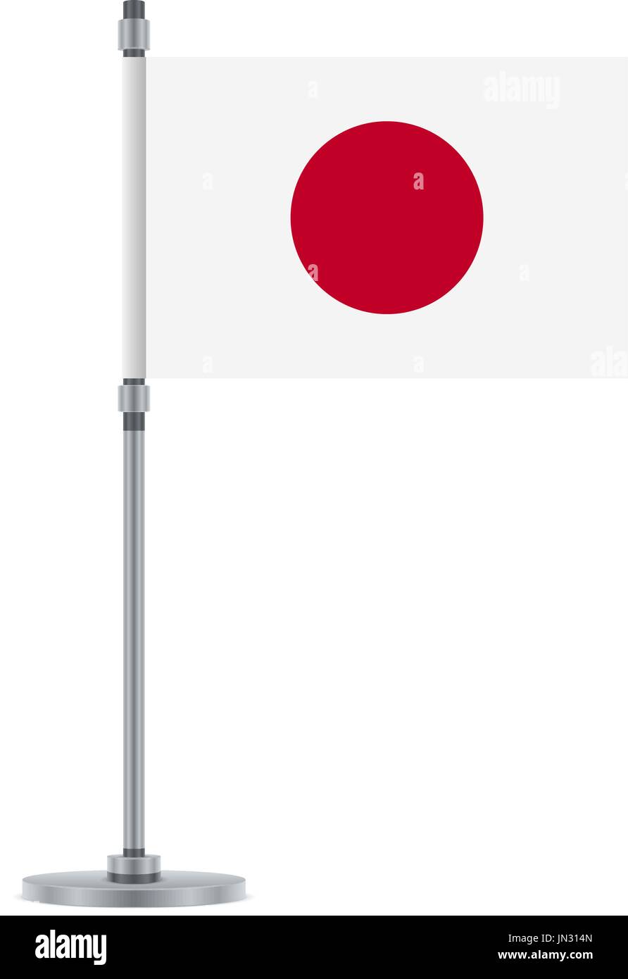 Bandiera di design. Bandiera giapponese sul palo metallico. Modello isolato per i tuoi progetti. Illustrazione Vettoriale. Illustrazione Vettoriale