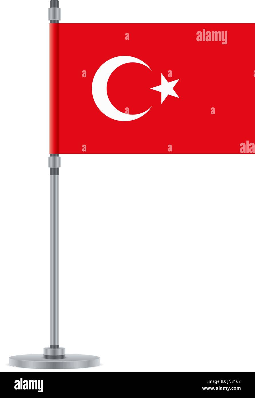 Bandiera di design. Bandiera turca sul palo metallico. Modello isolato per i tuoi progetti. Illustrazione Vettoriale. Illustrazione Vettoriale