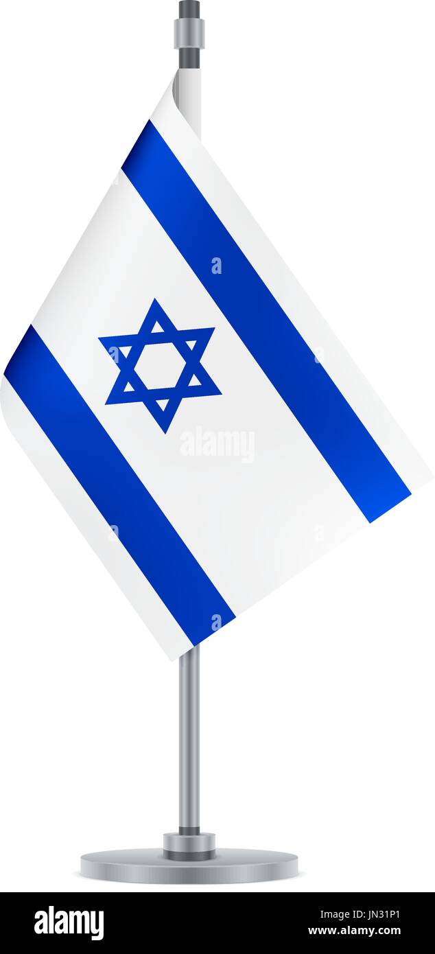 Bandiera di design. Bandiera israeliana appeso sul palo metallico. Modello isolato per i tuoi progetti. Illustrazione Vettoriale. Illustrazione Vettoriale