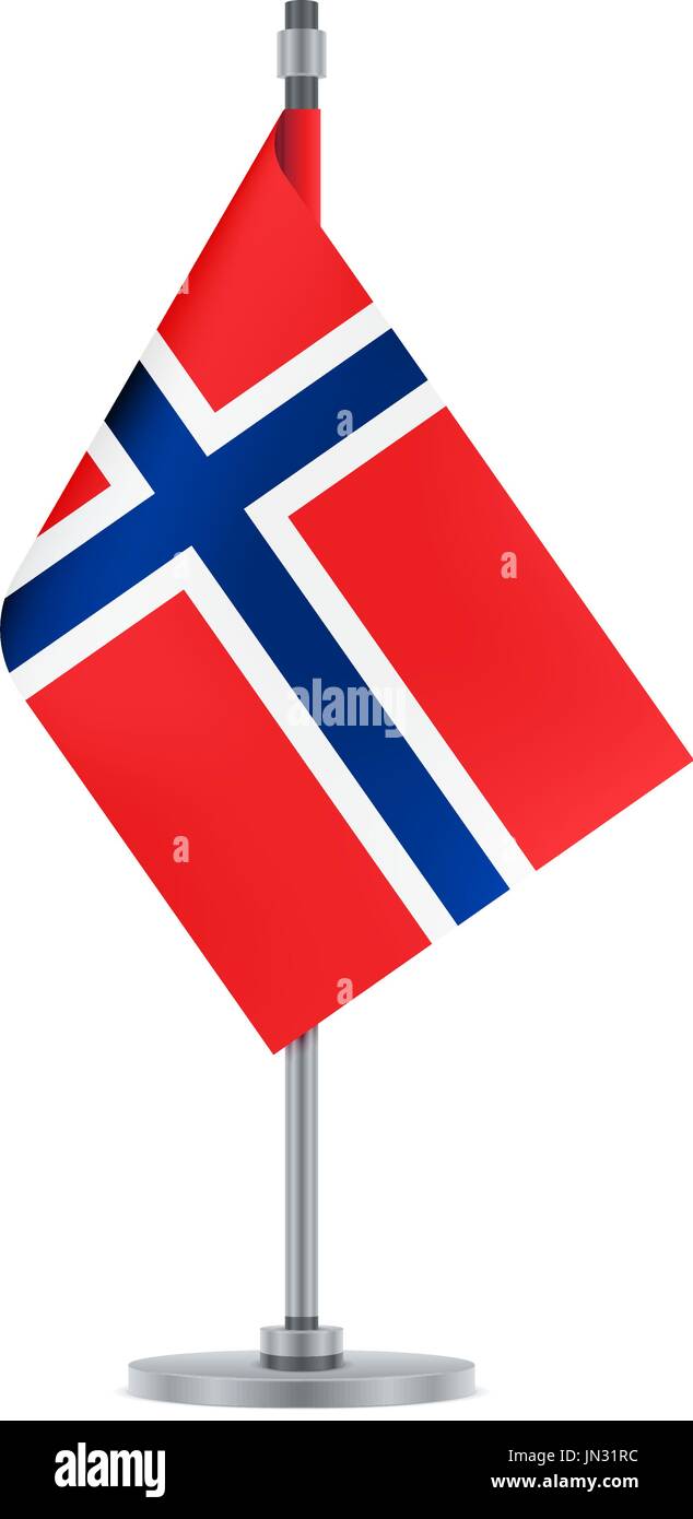 Bandiera di design. Bandiera norvegese appeso sul palo metallico. Modello isolato per i tuoi progetti. Illustrazione Vettoriale. Illustrazione Vettoriale