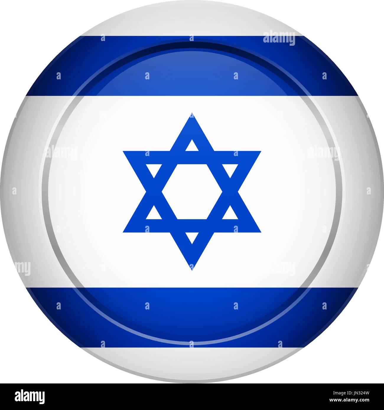 Bandiera di design. Bandiera israeliana sul pulsante rotondo. Modello isolato per i tuoi progetti. Illustrazione Vettoriale. Illustrazione Vettoriale