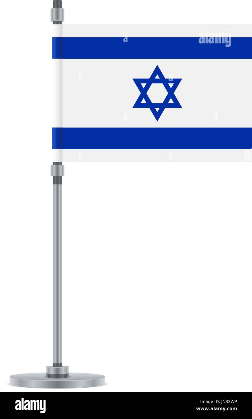 Bandiera di design. Bandiera israeliana sul palo metallico. Modello isolato per i tuoi progetti. Illustrazione Vettoriale. Illustrazione Vettoriale