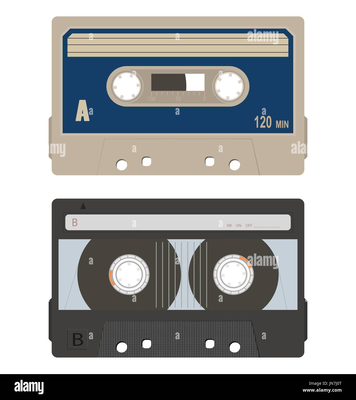 Retrò audio cassette a nastro impostata isolato su uno sfondo bianco. Illustrazione Vettoriale