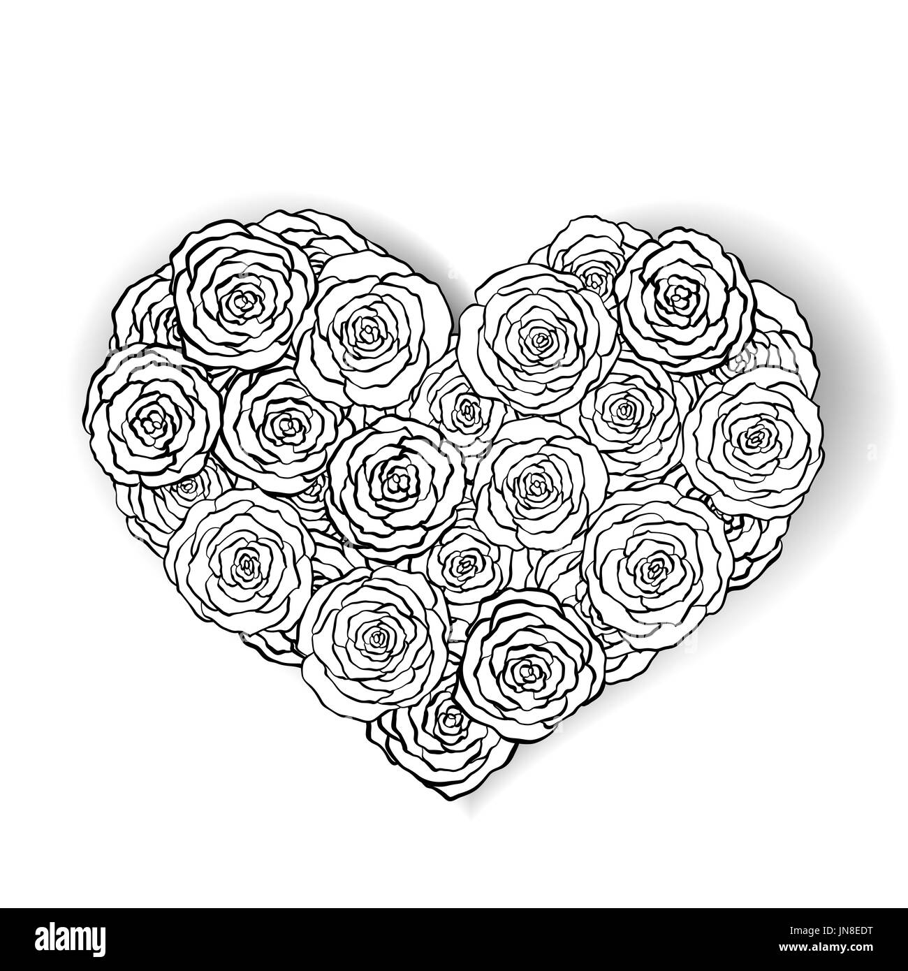 La linea rose forma di cuore illustrazione. Ottimo per gli inviti di nozze, saluto, compleanno e schede di San Valentino. Lato linea tracciata di rose. Foto Stock