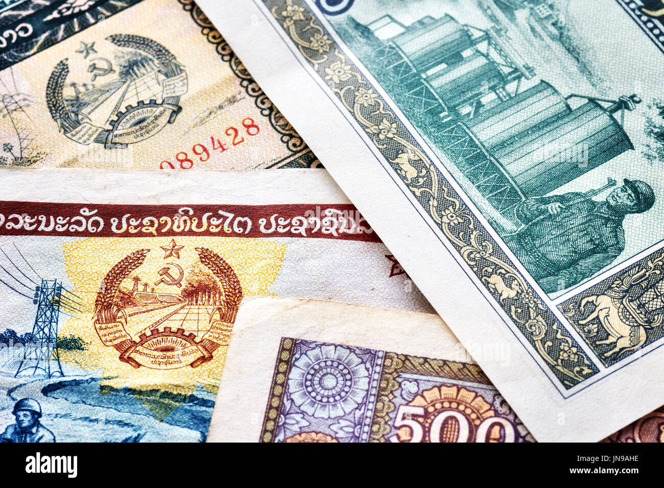 Chiudere l immagine del KIP Lao banconote, profondità di campo. Foto Stock