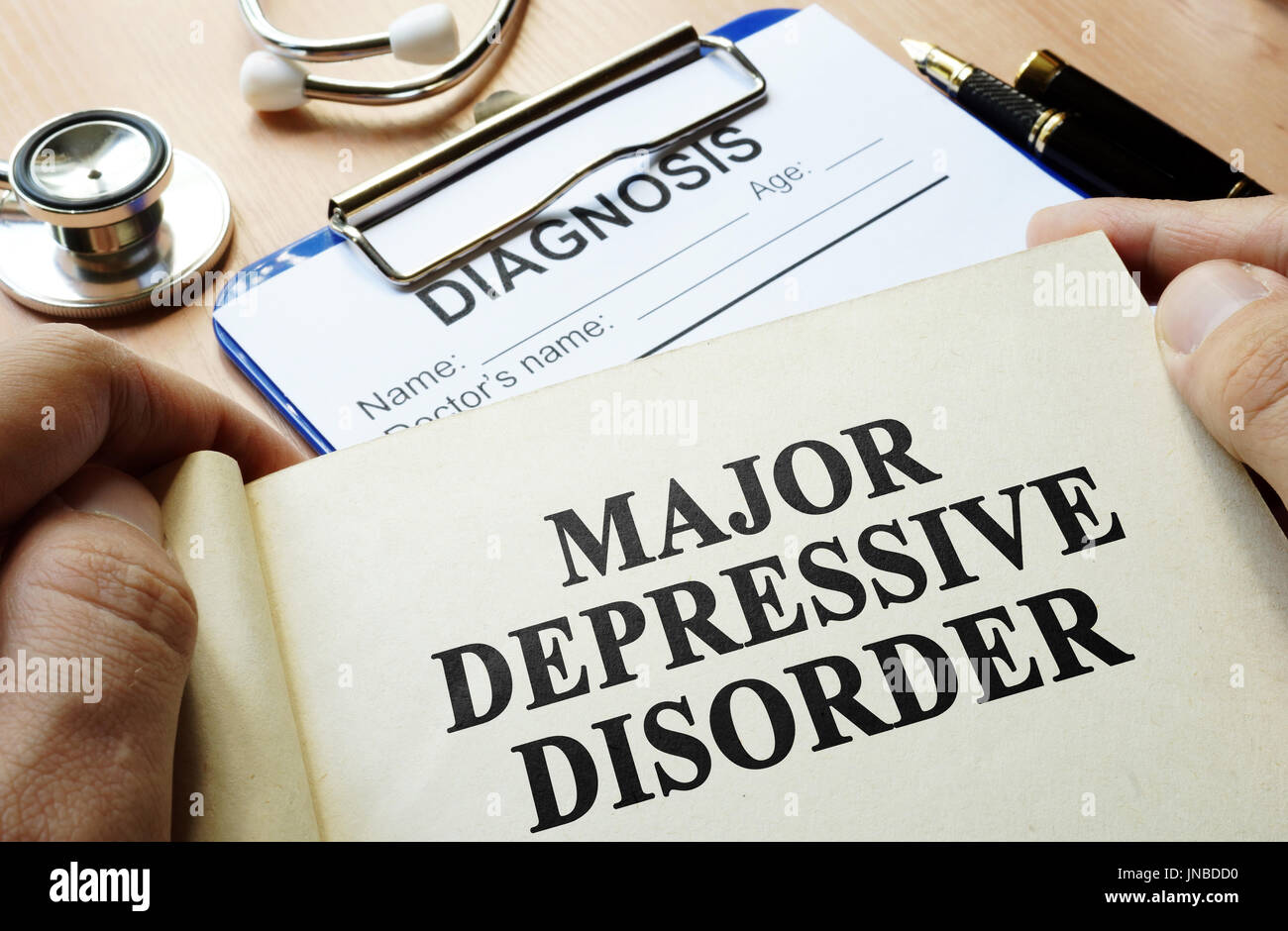 Prenota con titolo disturbo depressivo maggiore. Foto Stock