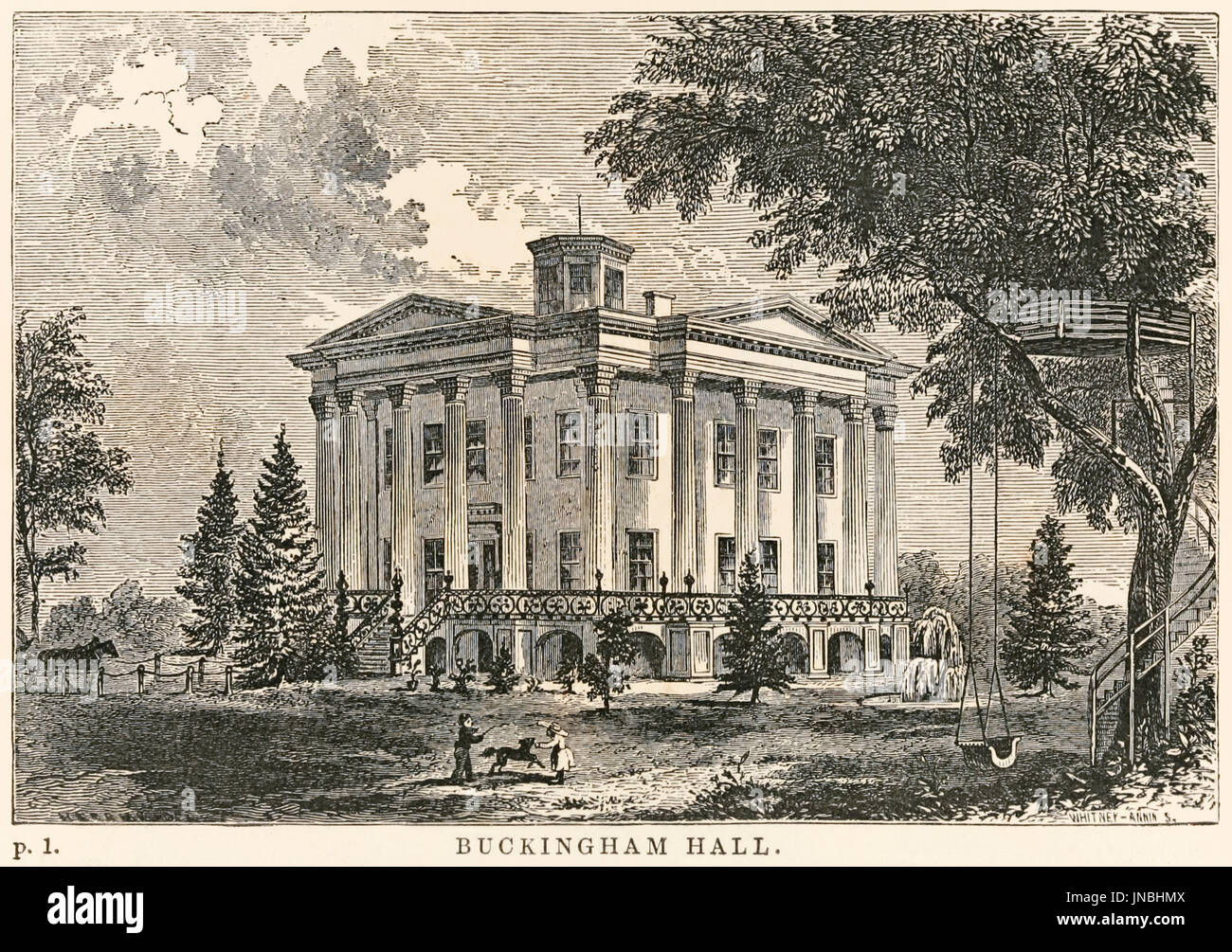 "Buckingham Hall" illustrazione da "capanna dello zio Tom contrastato con Buckingham Hall' da Robert Criswell in cui Julia Tennyson, una abolizionista e scrittore da Nord che ha pubblicato opuscoli contro la crudeltà della schiavitù; cade nell'amore con il Colonnello Buckingham una piantagione del Sud proprietario e sia entrare in discussioni filosofiche relative American Slavery. Foto Stock