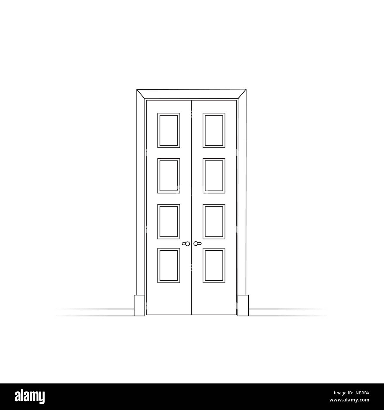 Porta aperta isolata. Due nero sagomato di porte con apertura per la camera Foto Stock