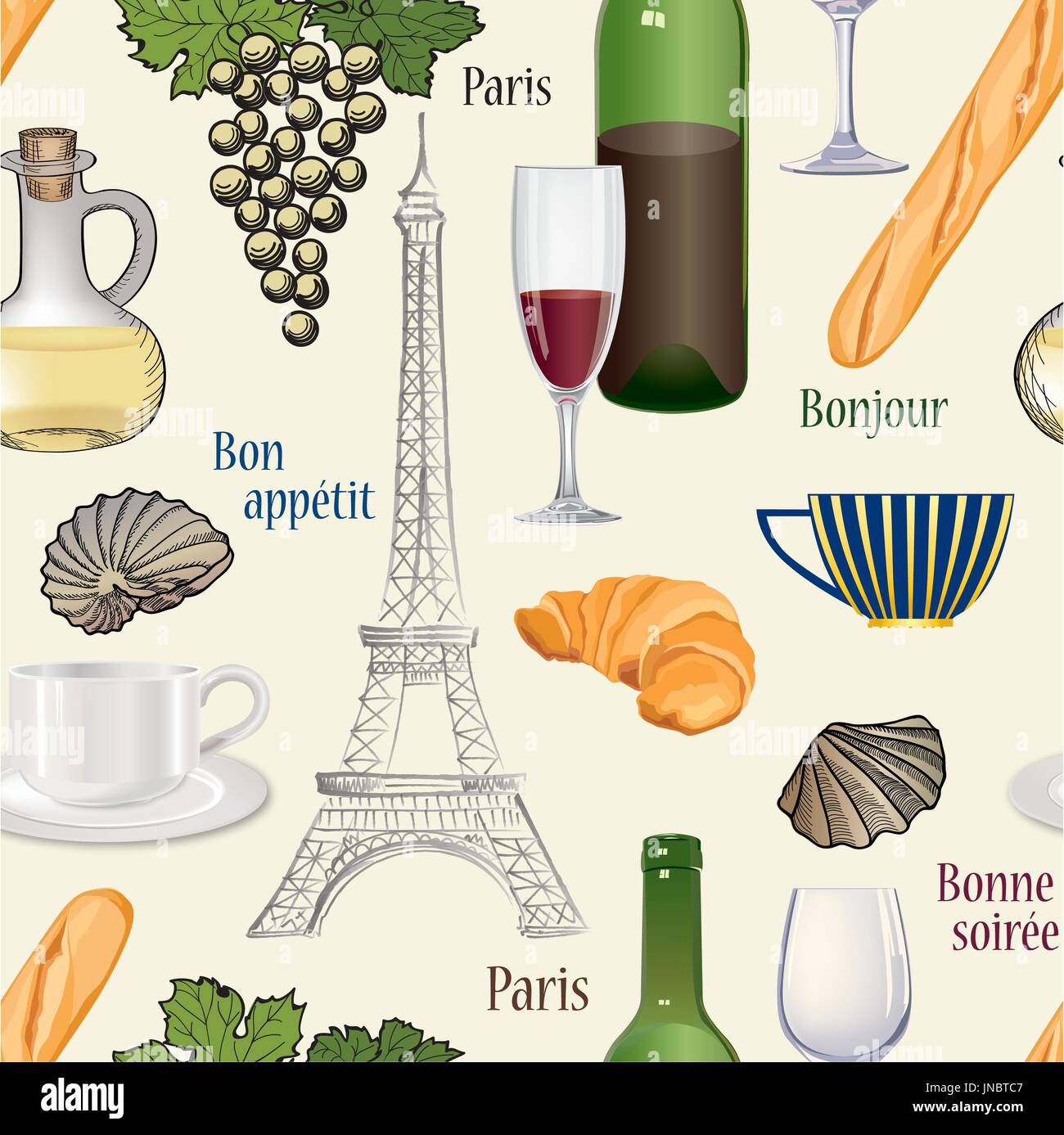 Viaggi Cucina Parigi Seamless Pattern Famoso Cibo Francese Wallpaper Foto Stock Alamy