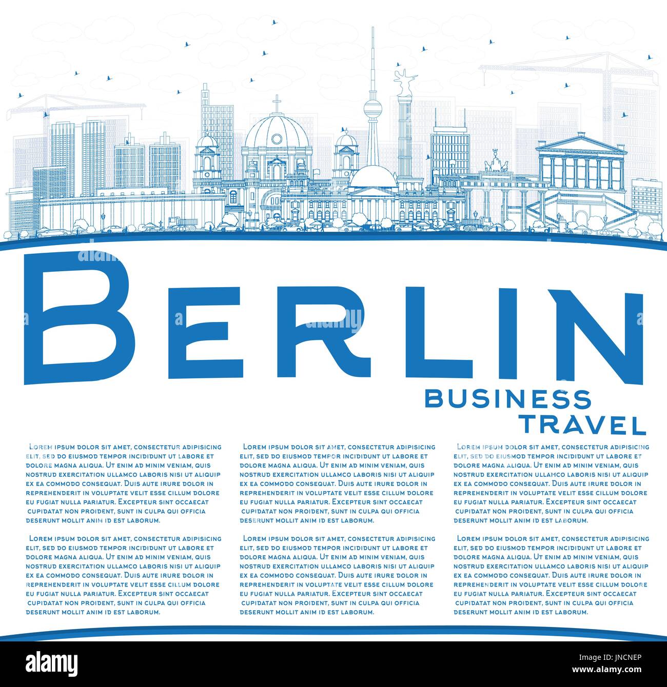 Profilo dello skyline di berlino con edifici blu e copia spazio. illustrazione vettoriale. viaggi di affari e di turismo con il concetto di architettura storica. Illustrazione Vettoriale