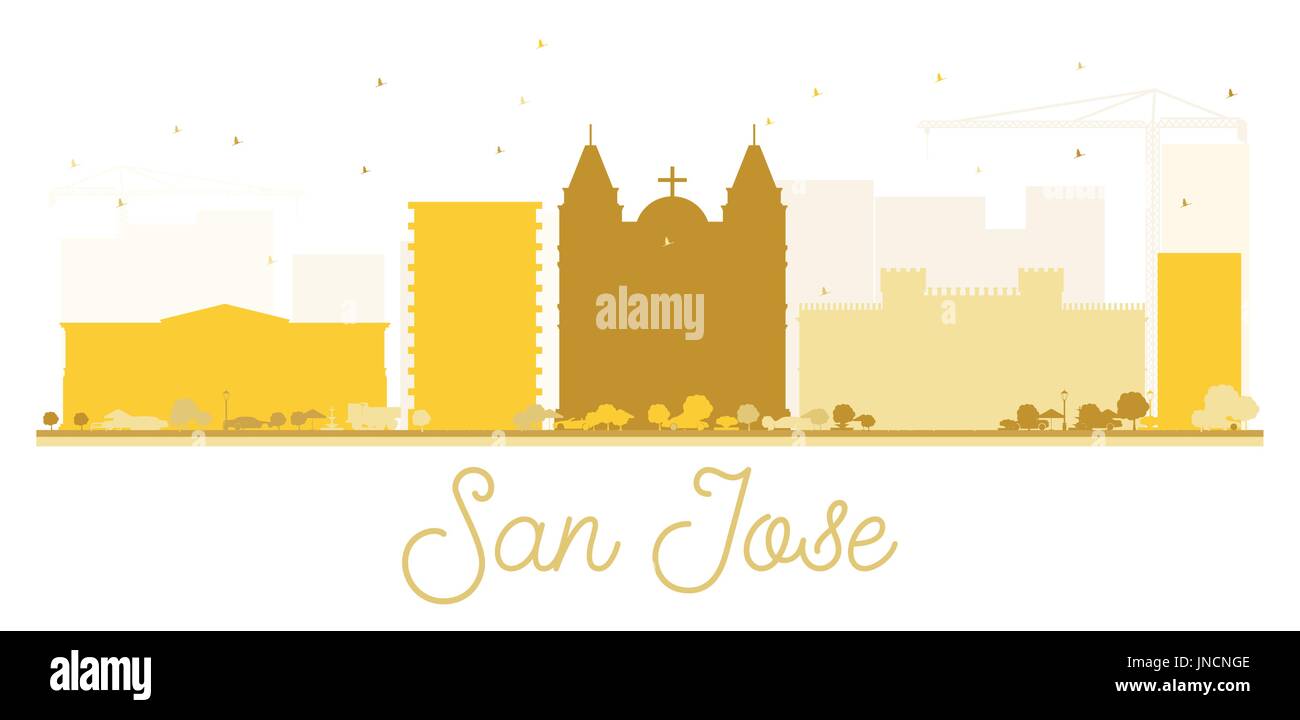San jose skyline della città golden silhouette. illustrazione vettoriale. semplice piatto concetto per il turismo presentazione, banner, cartellone o sito web. Illustrazione Vettoriale