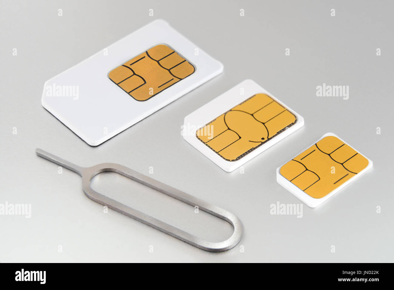 Tre tipi di GSM schede SIM: mini SIM SIM Micro e Nano SIM. Problema di compatibilità su molti smartphone. Modulo di identificazione utente Foto Stock