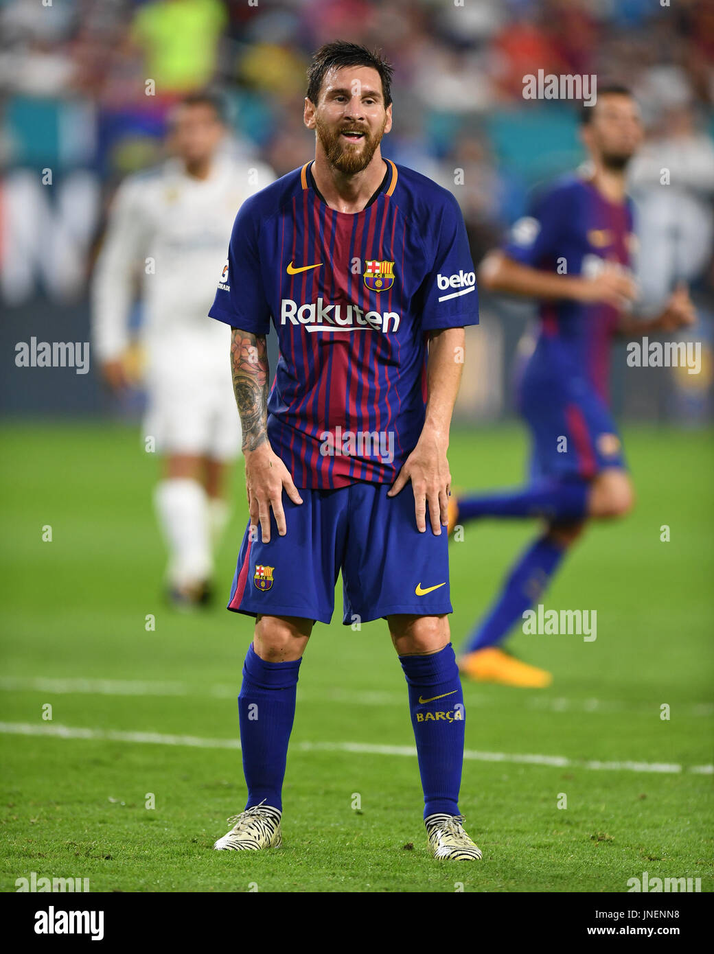 Miami, FL, Stati Uniti d'America. 29 Luglio, 2017. Lionel Messi di Barcellona vs Real Madrid presso l'International Champions Cup gara amichevole di Hard Rock Stadium di Miami, in Florida, il 29 luglio 2017. Credito: Mpi04/media/punzone Alamy Live News Foto Stock