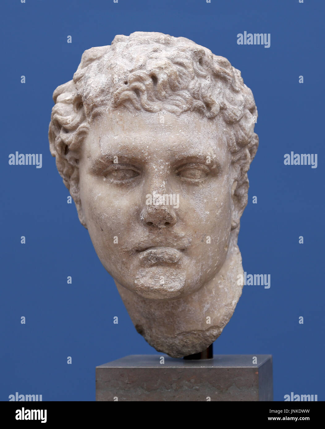 Meleagro, testa da una statua dello stesso tipo. Roma. 1a-2a secolo D.C. Il marmo. Mitologia Foto Stock