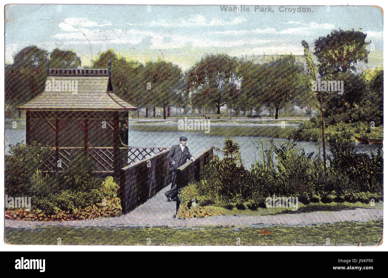 Un precoce cartolina colorata che mostra Wandle Park Croydon, (Londra) Inghilterra, circa 1910 Foto Stock