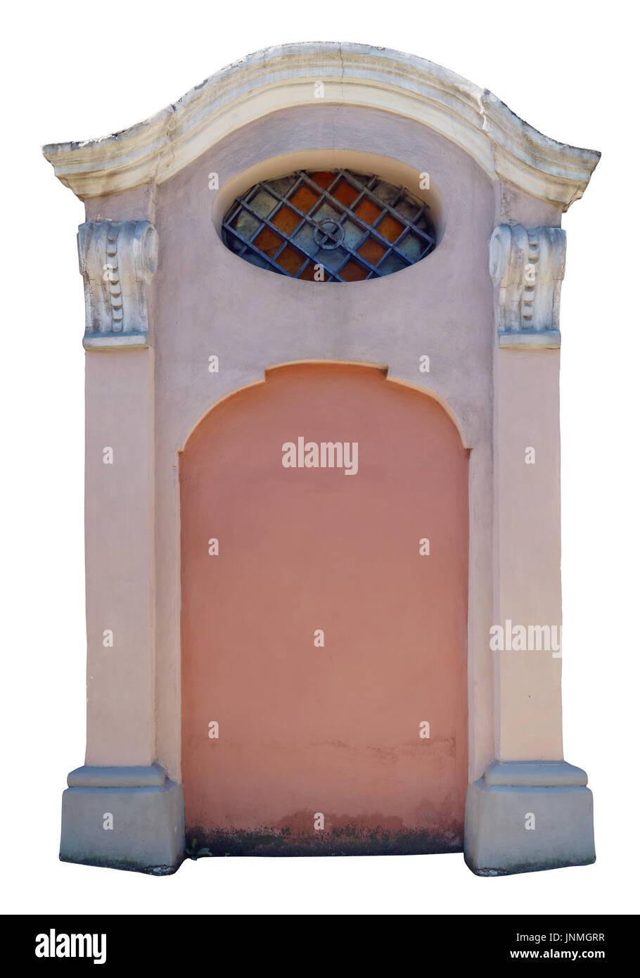 Elemento di decorazione del vecchio edificio - portico chiuso con un arco. Isolato con patch Foto Stock