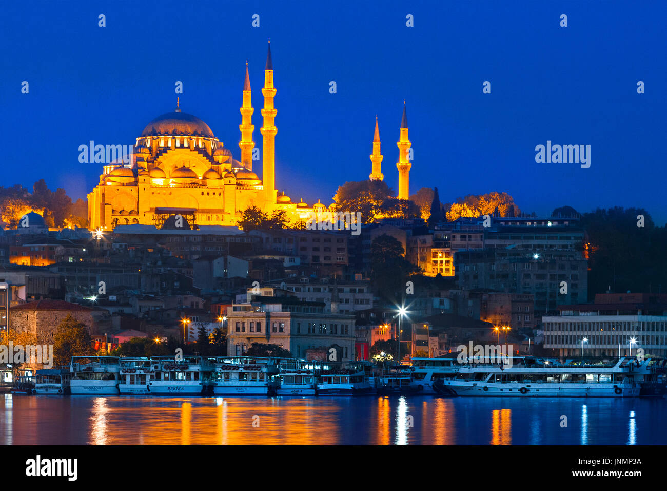 La Moschea di Suleymaniye al crepuscolo, Istanbul, Turchia. Foto Stock