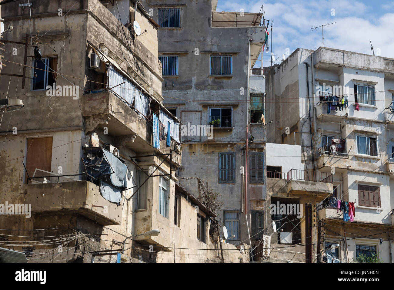 Case e balconi, a Tripoli in Libano Foto Stock
