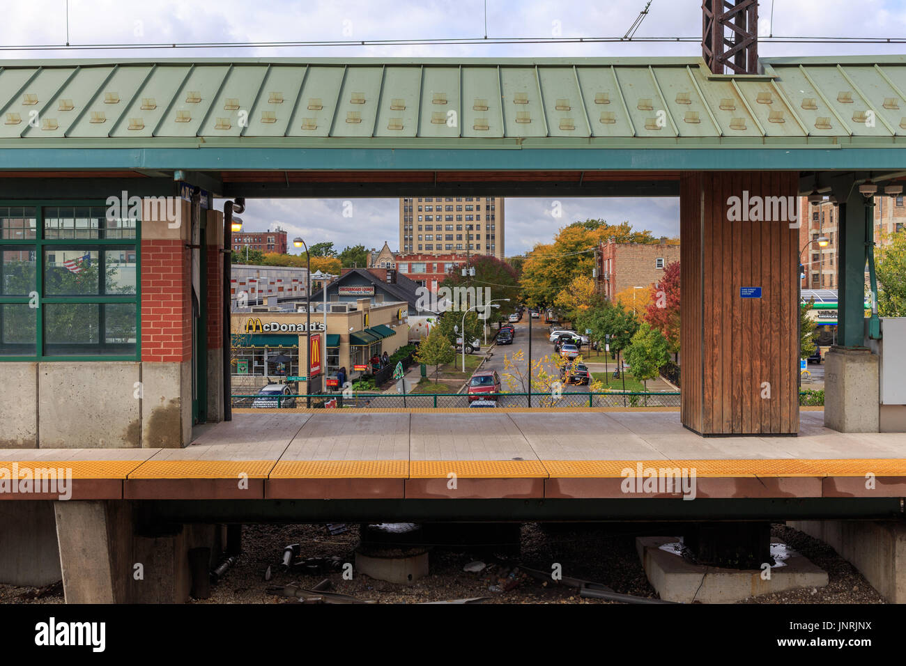 A 53rd Street Hyde Park Metra stazione in Chicago, IL, Stati Uniti d'America. Foto Stock