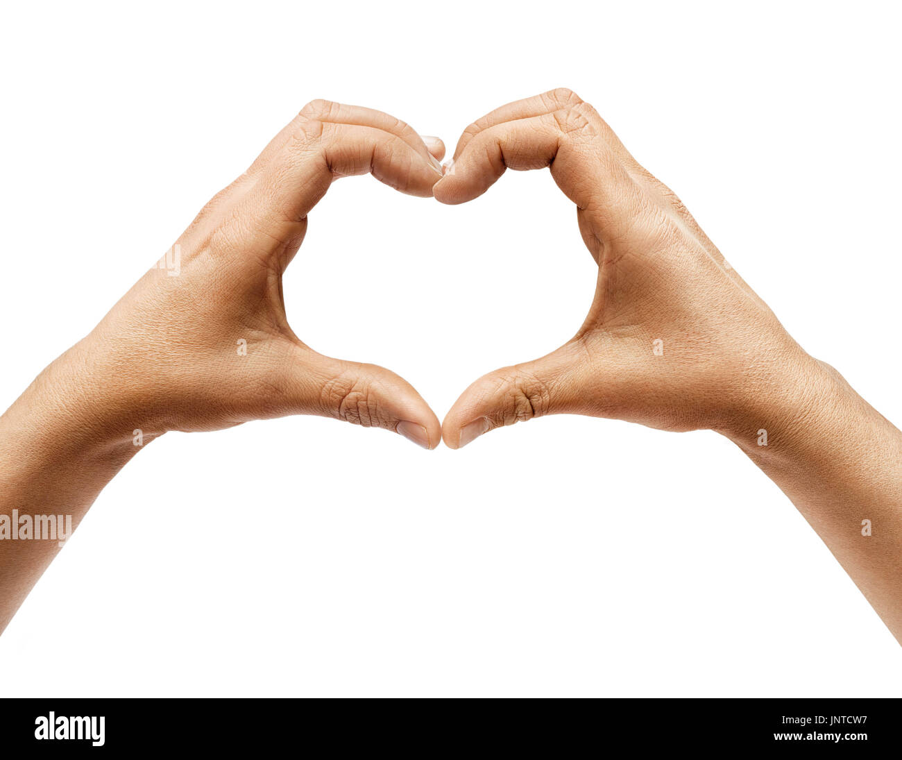 Due mani facendo segno di cuore isolato su sfondo bianco. Chiudere fino ad alta risoluzione prodotto Foto Stock