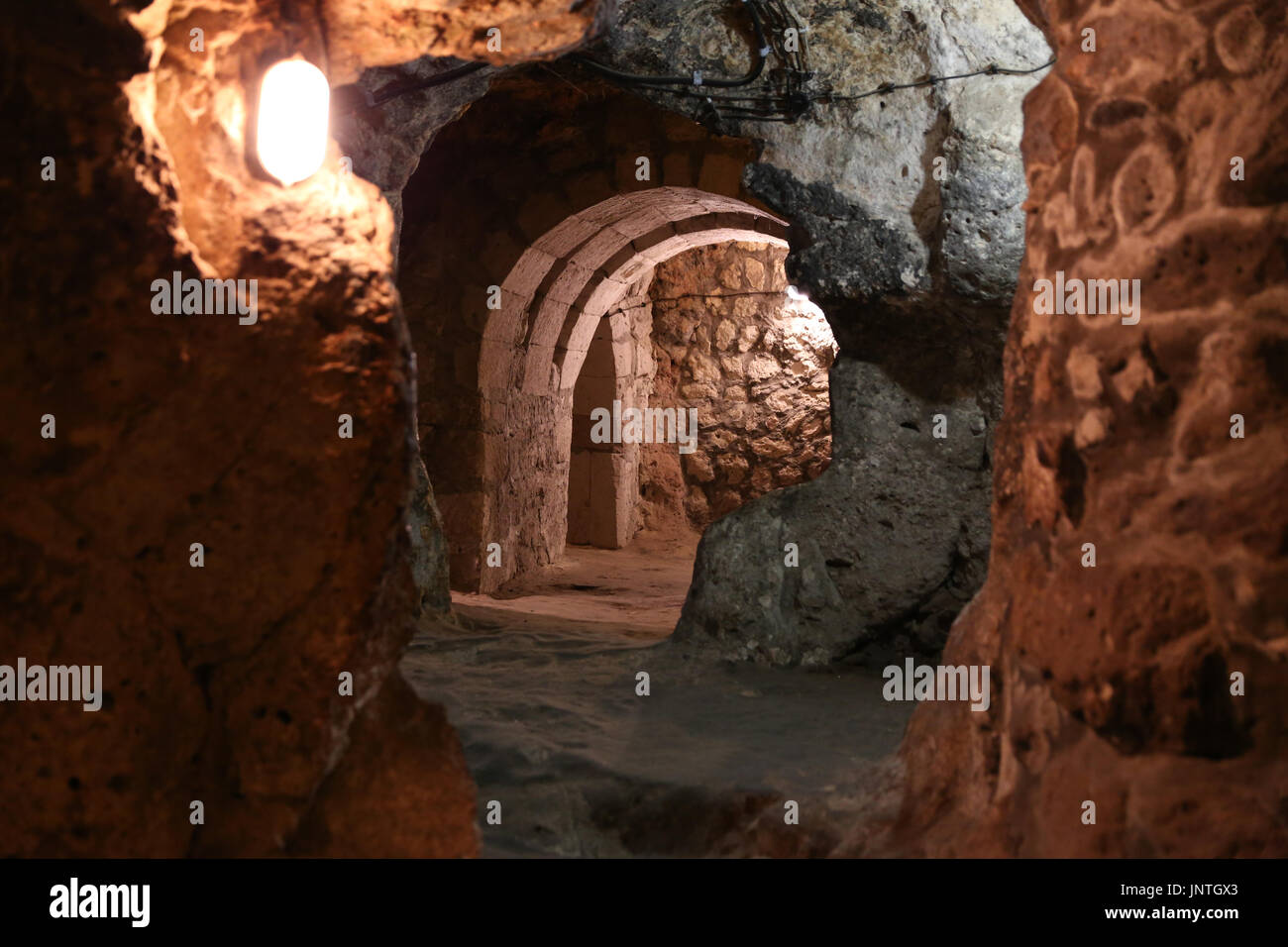 Ovaoren Città sotterranea in Cappadocia, Nevsehir, Turchia Foto Stock