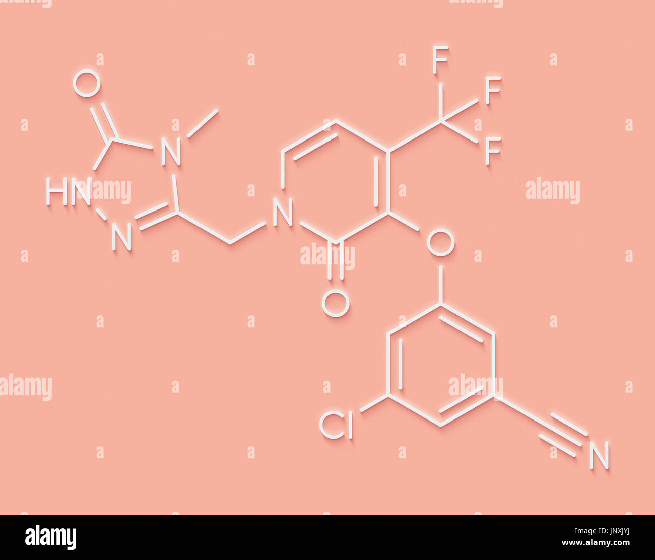 HIV Doravirine molecola di farmaco (non-nucleosidici inibitori della trascrittasi inversa). Formula di scheletro. Foto Stock