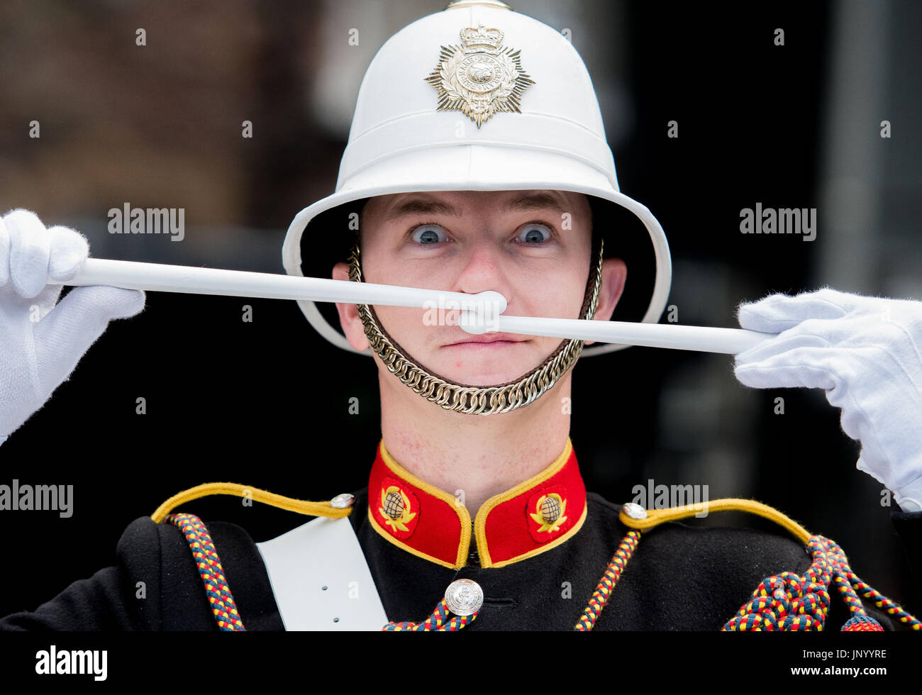 Edinburgh, Regno Unito. 31 lug 2017. Jason Morris della Royal Marine Band il Royal Edinburgh Tattoo militare rivela una serie di atti internazionali per celebrare questo anno la Splash di Tartan - Scozia di agosto la stravaganza ritorna con una linea stellare fino del mondo migliori esecutori di militari del Royal Edinburgh Tattoo militare è impostato per celebrare, svelando una linea stellare di atti a scendere sul capitale della Scozia per il 2017 mostrano oggi (lunedì, 31 luglio). Credito: IAN GEORGESON/Alamy Live News Foto Stock