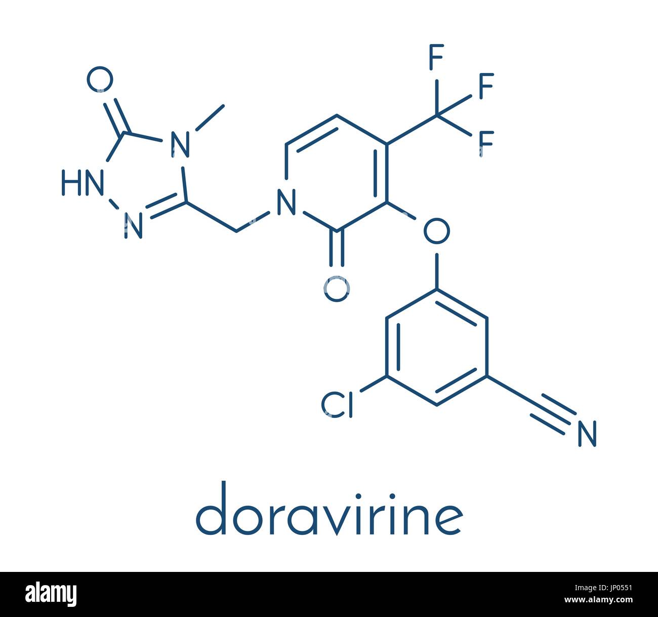 HIV Doravirine molecola di farmaco (non-nucleosidici inibitori della trascrittasi inversa). Formula di scheletro. Illustrazione Vettoriale