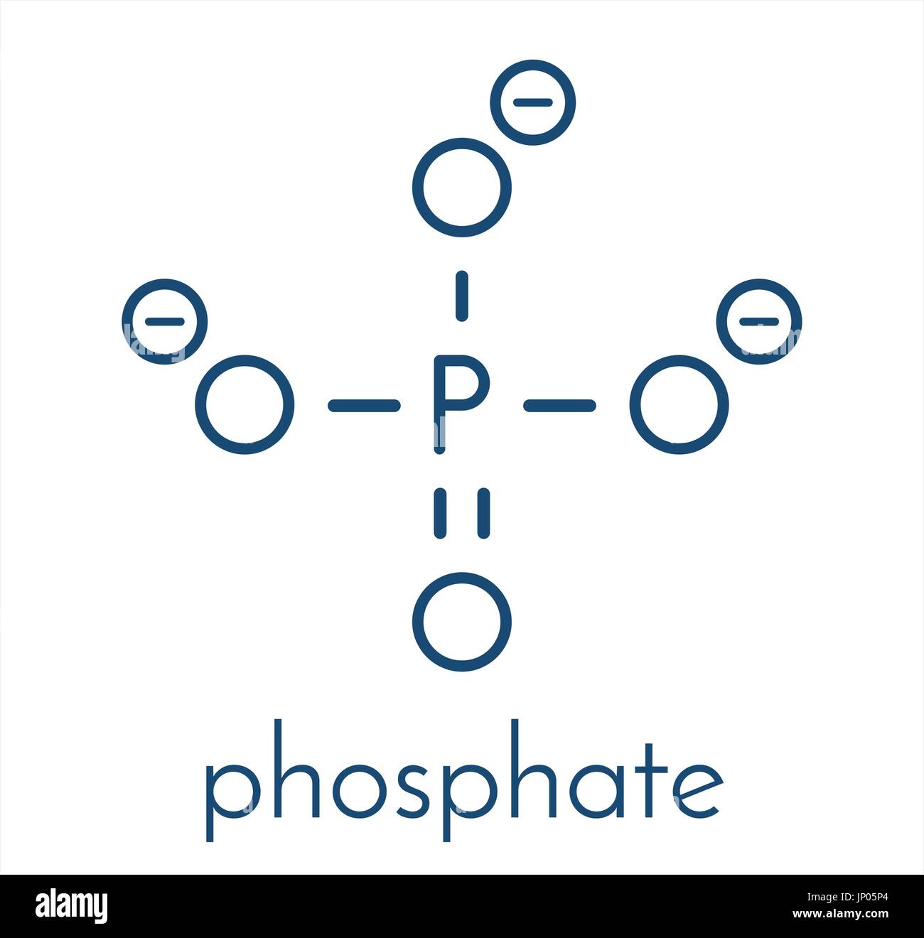 Anione fosfato, struttura chimica. Formula di scheletro. Illustrazione Vettoriale