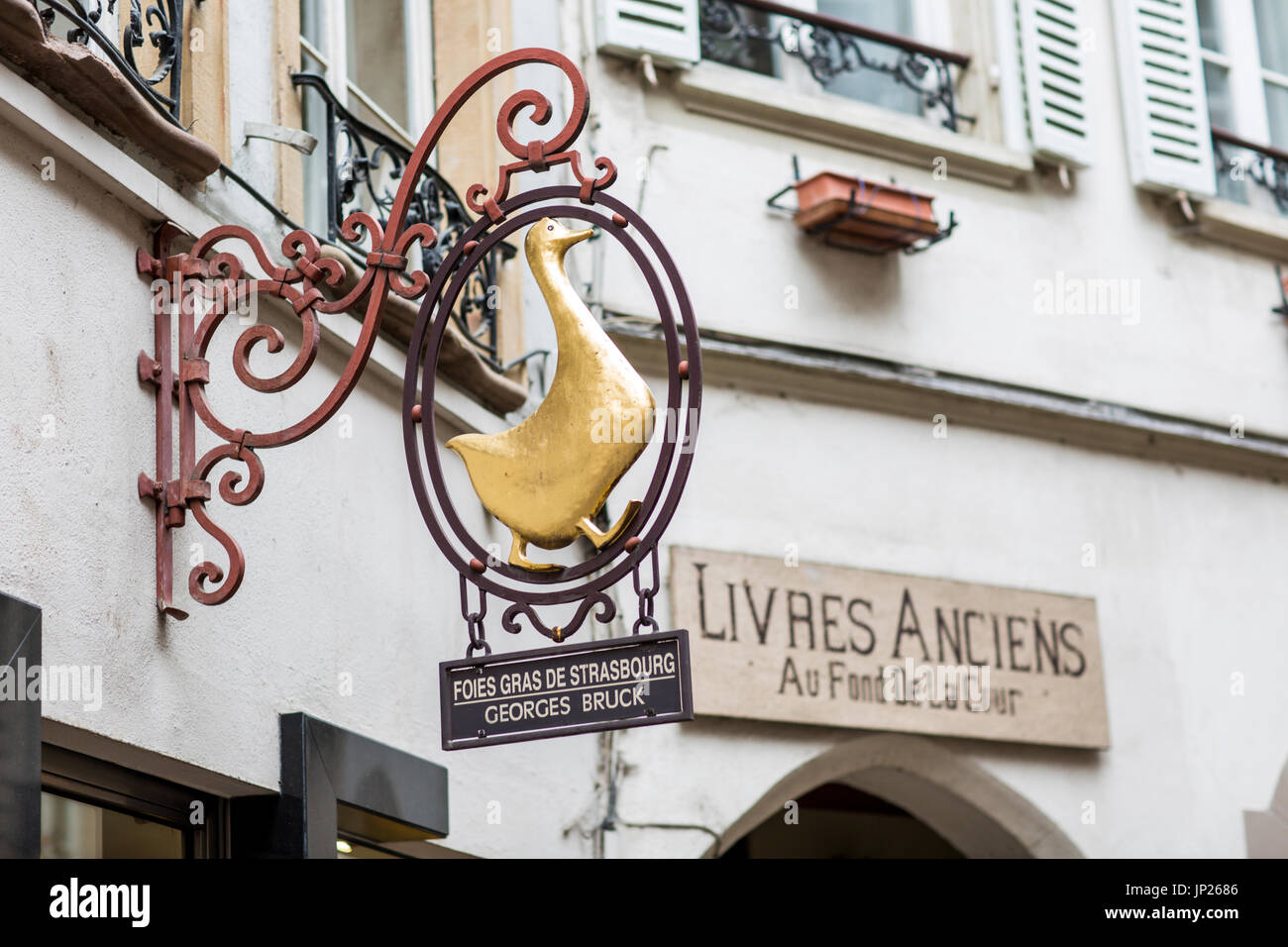 Strasburgo, Alsazia, Francia - 3 Maggio 2014: Georges Bruck foies gras shop segno a Strasburgo, in Francia. Foto Stock