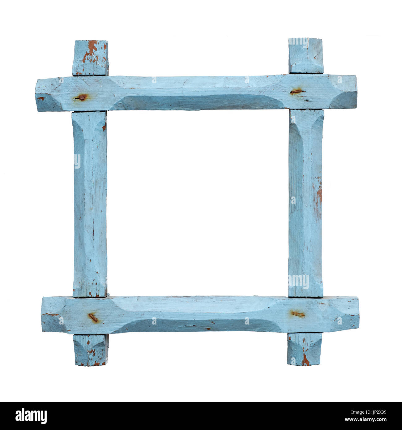 Oggetti isolati: vecchio vuoto azzurro cornice immagine su sfondo bianco Foto Stock
