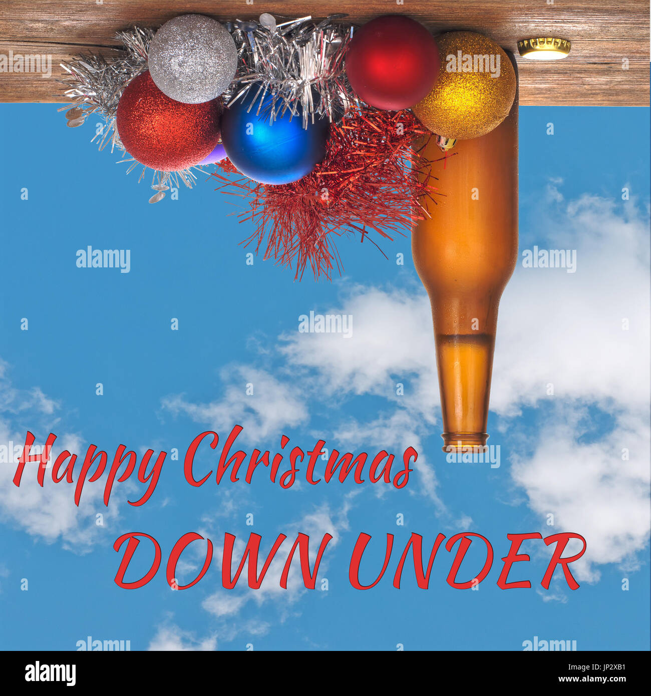 Aussie Xmas. Divertente design, Natale verso il basso al di sotto. Foto Stock