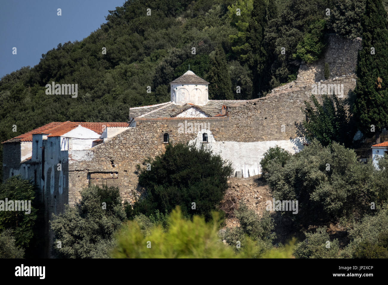 Monastero Evangelismus, Mt Paluki, Skopelos Island ,Grecia Foto Stock