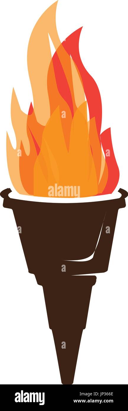 Icona di torcia con fiamme isolati su sfondo bianco. Illustrazione Vettoriale