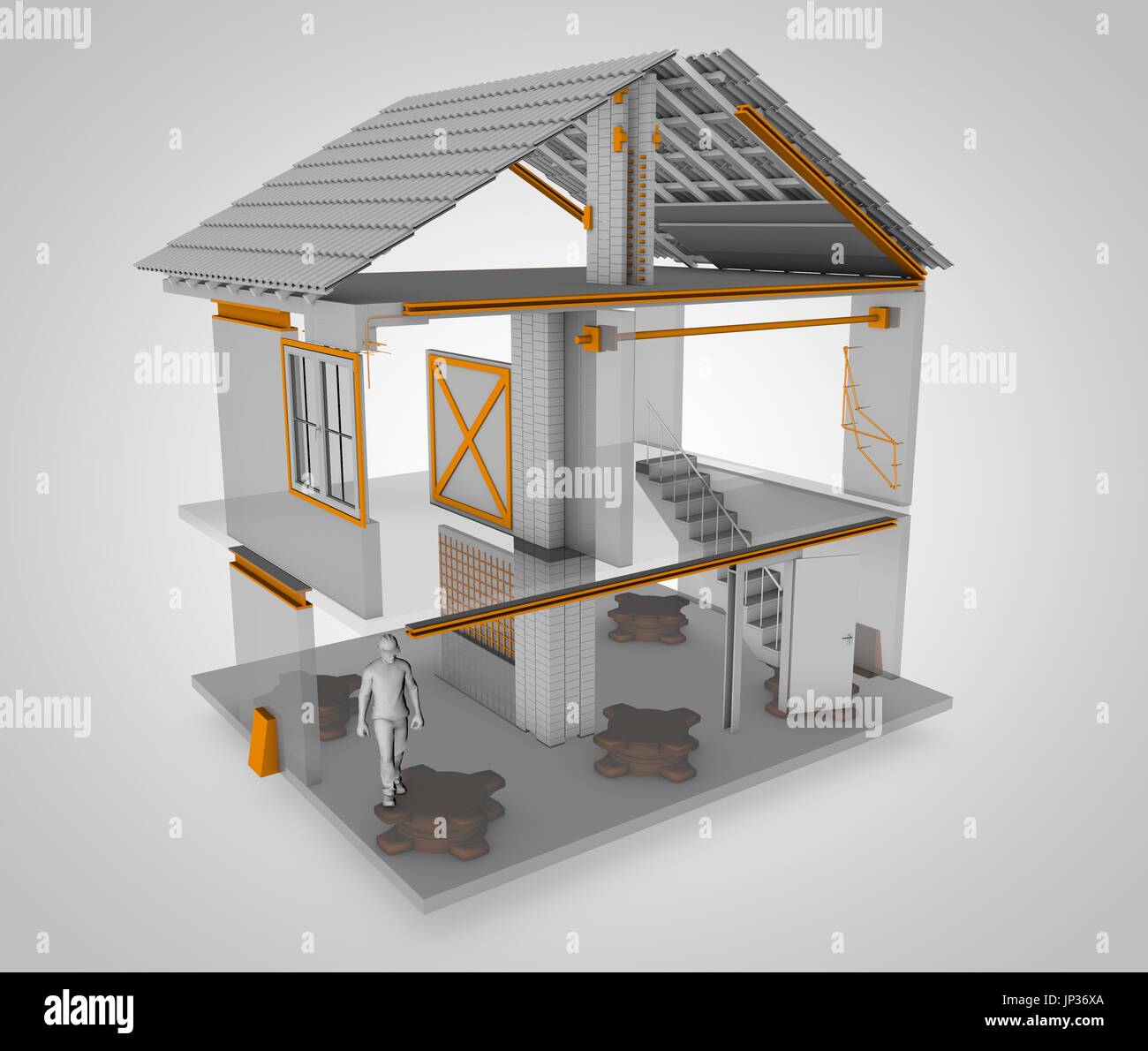 Anti-casa sismica, qui è il modo in cui esso è fatto. Il rendering 3d. Tutti i modi per realizzare un anti-sismico di home Foto Stock
