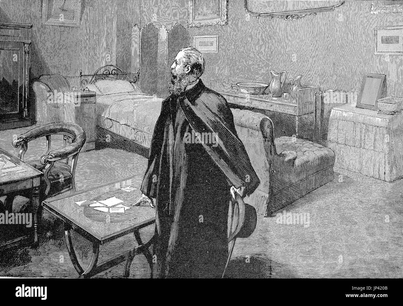 L'imperatore Friedrich prende congedo della Villa Zirio a San Remo, 10 marzo 1888, Italia, digitale Riproduzione migliorata di una xilografia la pubblicazione a partire dall'anno 1888 Foto Stock