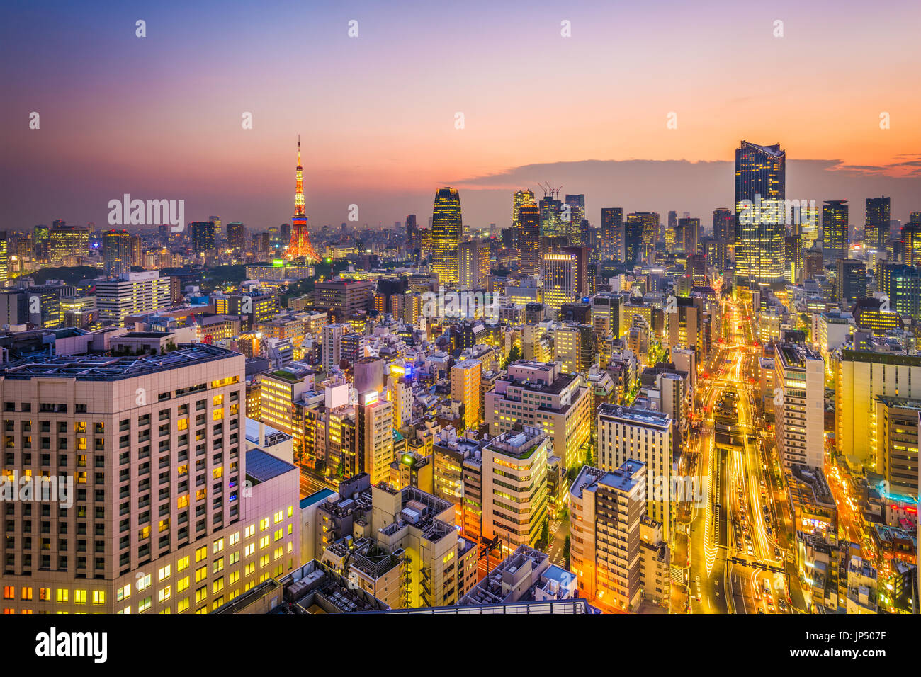 Tokyo, Giappone skyline al tramonto. Foto Stock