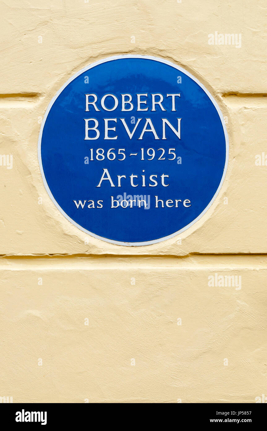 Blu di una lapide che ricorda l'artista Robert Bevan in Brighton Foto Stock