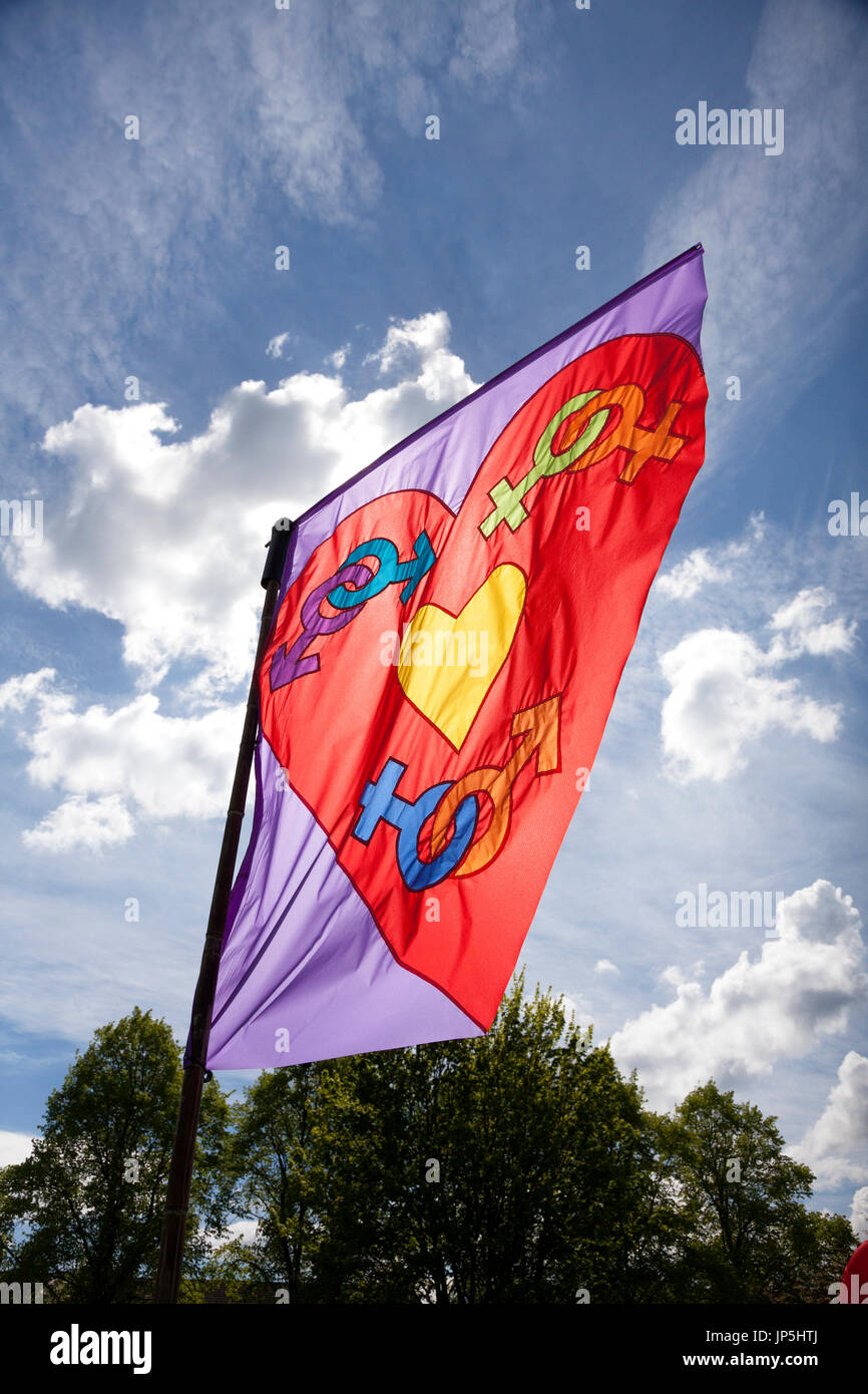 Bandiera a celebrare il Festival, Whalley Range, Greater Manchester Foto Stock