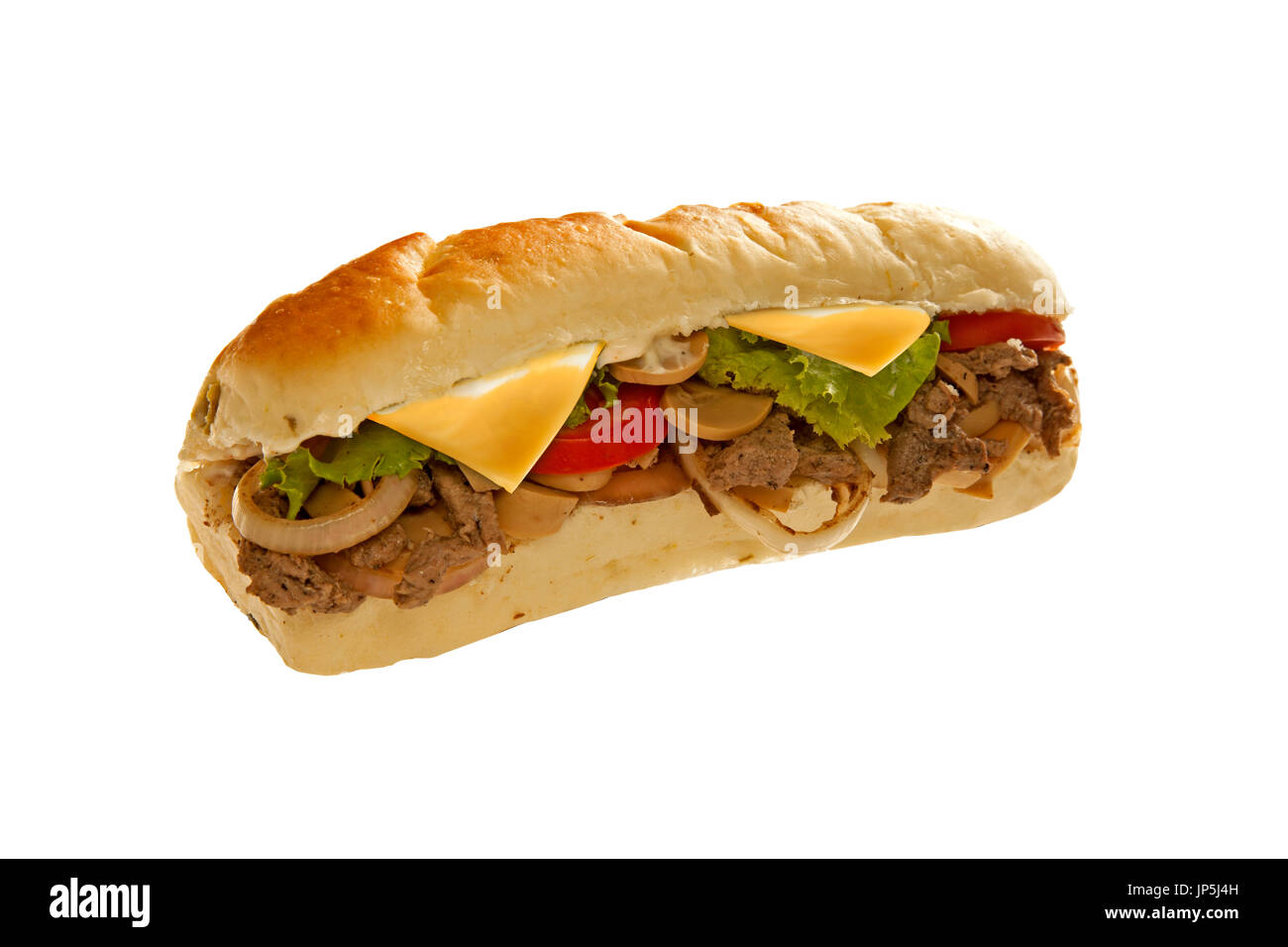 Mighty enorme sub hoagie sandwich riempito con verdure e carne Foto Stock