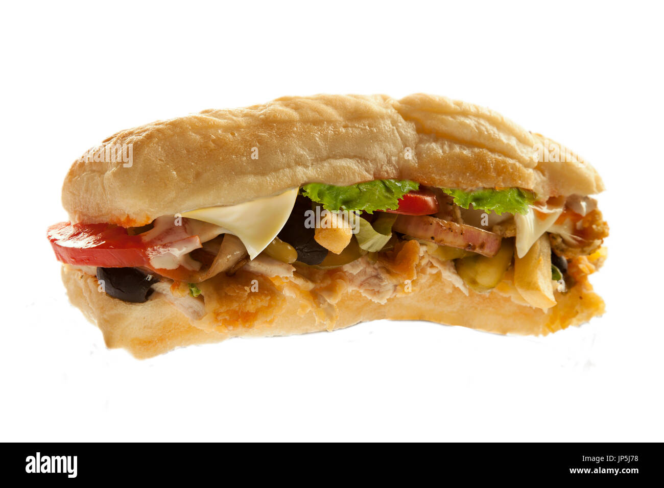 Mighty sub hoagie sandwich con le patatine fritte di carne e verdure Foto Stock
