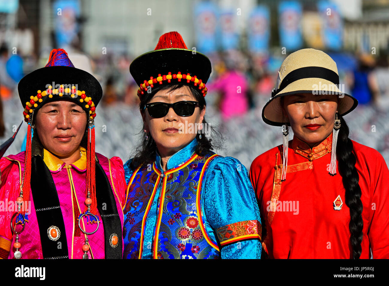 Le donne nel tradizionale costume deel presso il mongolo costume nazionale Festival, Ulaanbaatar, in Mongolia Foto Stock