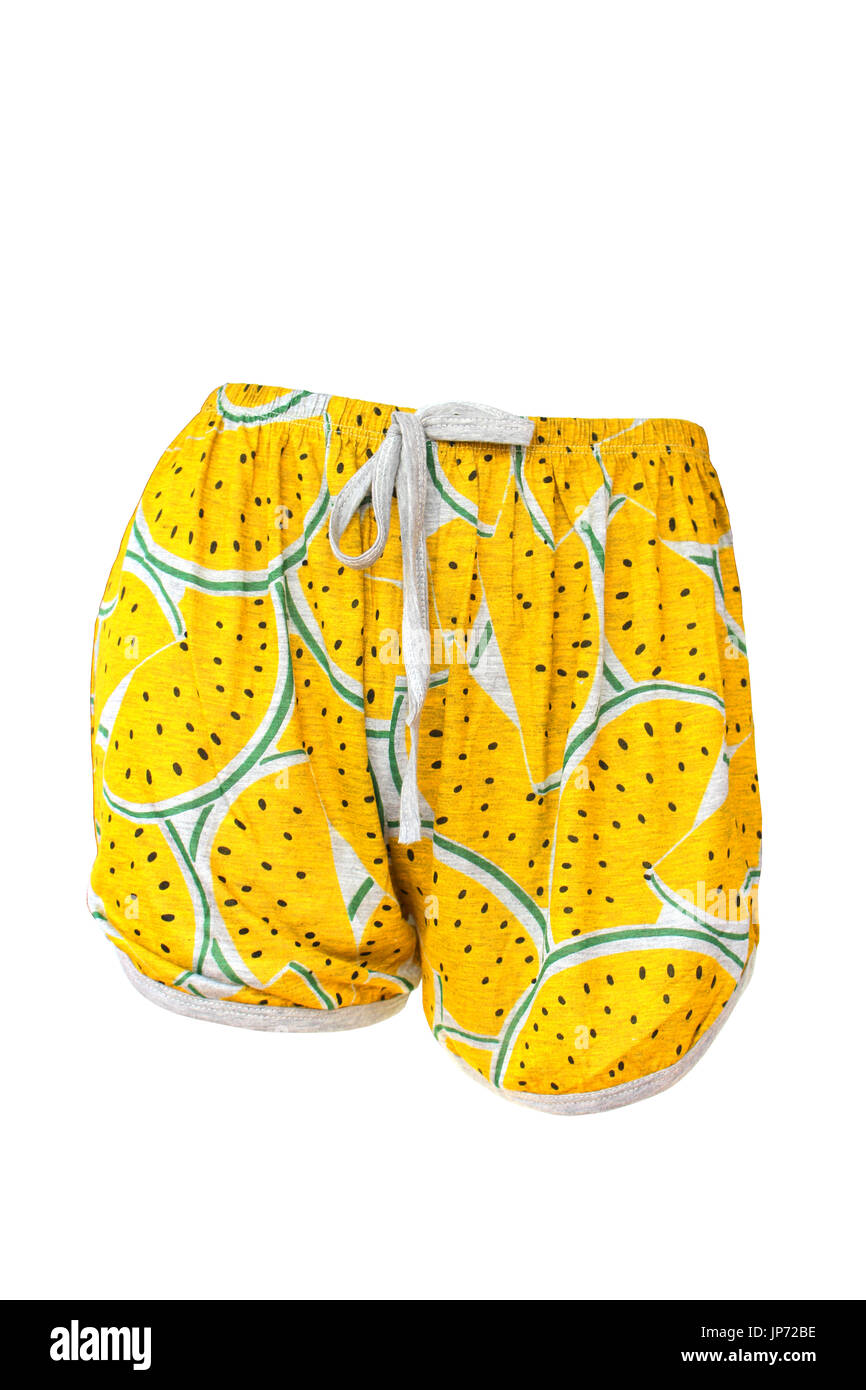 Giallo pantaloni corti sul isolato Foto Stock